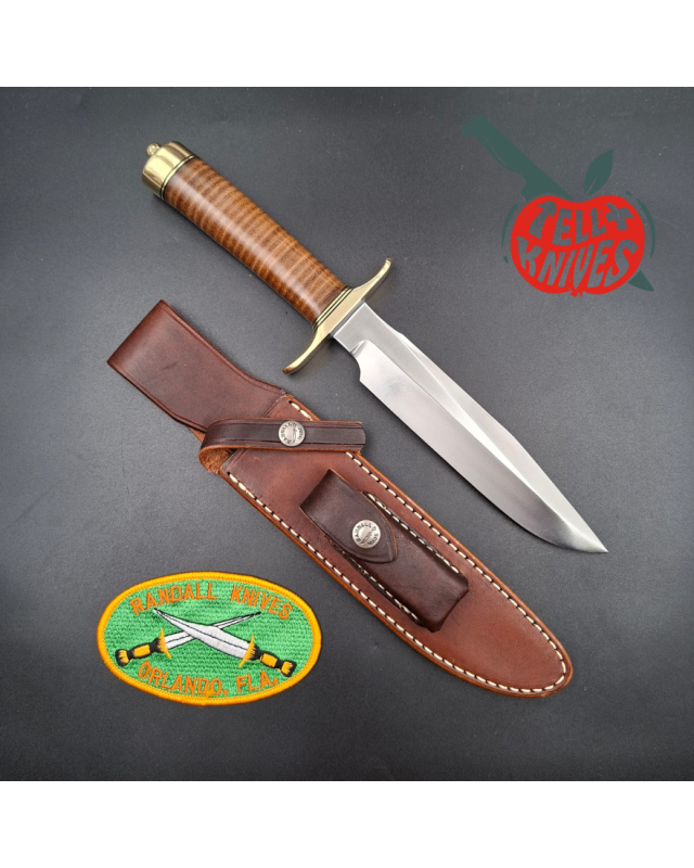Randall Made Knives Model 1-7  forged carbon steel blade brass guard and pommel stacked leather handle