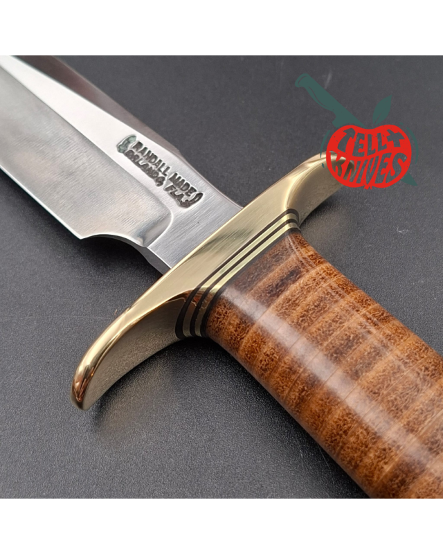 Randall Made Knives Model 1-5  forged carbon steel blade brass guard and pommel stacked leather handle