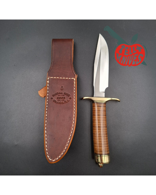 Randall Made Knives Model 1-5  forged carbon steel blade brass guard and pommel stacked leather handle