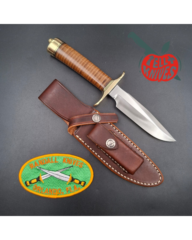 Randall Made Knives Model 1-5  forged carbon steel blade brass guard and pommel stacked leather handle