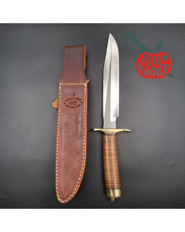 Randall Made Knives Model 1-8 forged carbon steel blade brass guard and pommel stacked leather handle