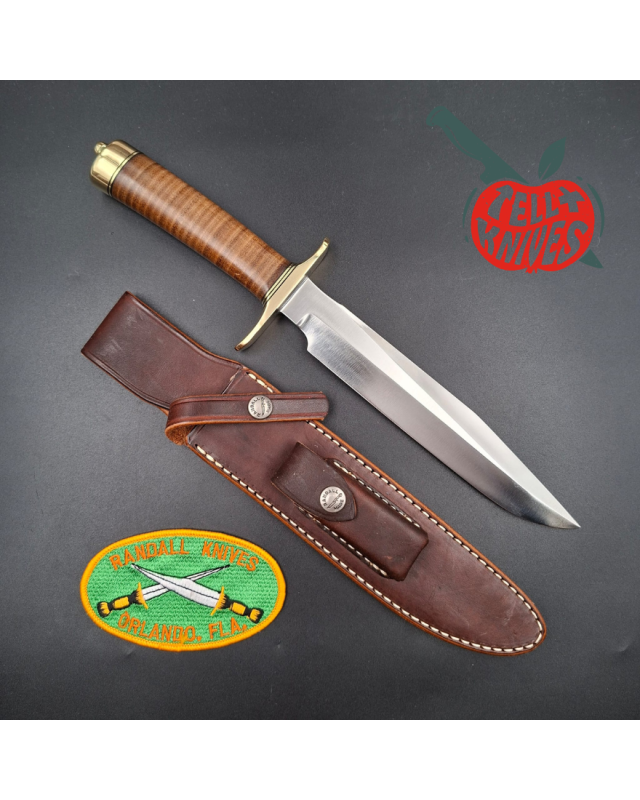 Randall Made Knives Model 1-8 forged carbon steel blade brass guard and pommel stacked leather handle