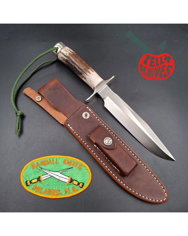 Randall Made Knives Model 1-7 forged stainless steel blade Nickel Silver guard Duralumin pommel stag leather handle