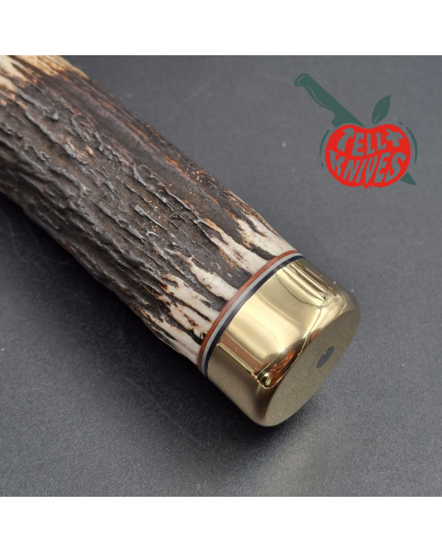 Randall Made Knives Model 1-5 forged carbon steel blade Brass guard and pommel stag leather handle
