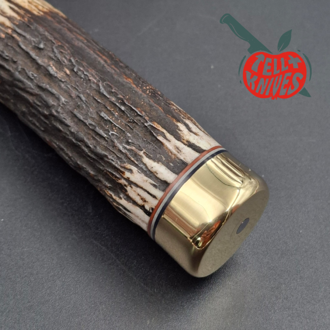 Randall Made Knives Model 1-5 forged carbon steel blade Brass guard and pommel stag leather handle