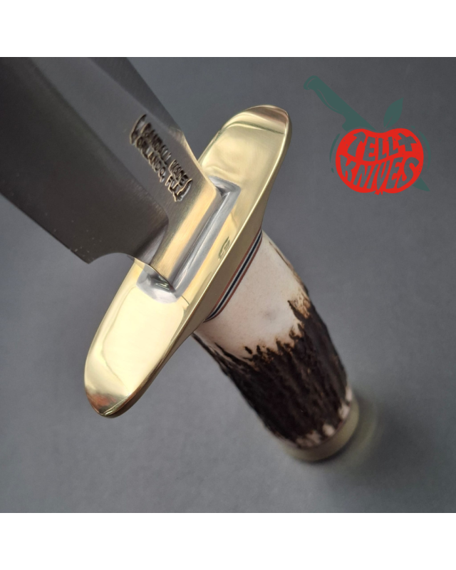 Randall Made Knives Model 1-5 forged carbon steel blade Brass guard and pommel stag leather handle