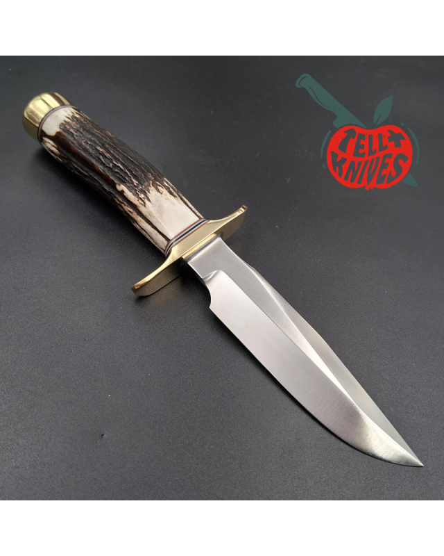 Randall Made Knives Model 1-5 forged carbon steel blade Brass guard and pommel stag leather handle