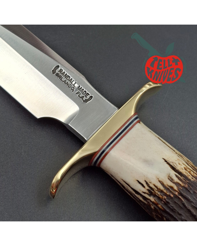 Randall Made Knives Model 1-5 forged carbon steel blade Brass guard and pommel stag leather handle