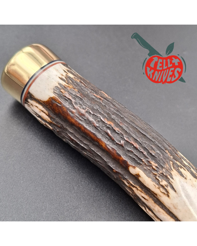 Randall Made Knives Model 1-5 forged carbon steel blade Brass guard and pommel stag leather handle