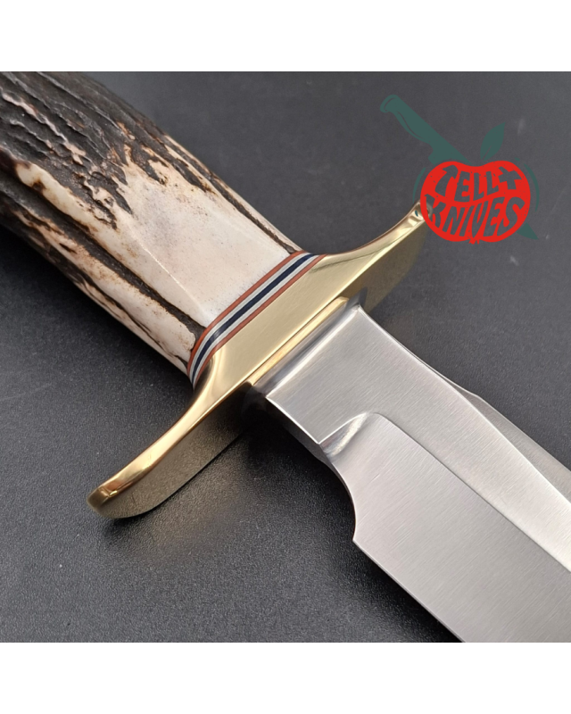 Randall Made Knives Model 1-5 forged carbon steel blade Brass guard and pommel stag leather handle