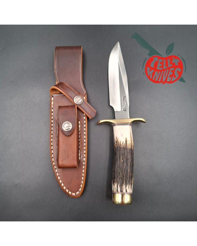Randall Made Knives Model 1-5 forged carbon steel blade Brass guard and pommel stag leather handle