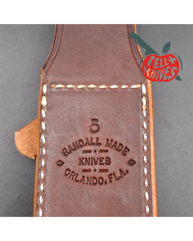 Randall Made Knives Model 1-5 forged carbon steel blade Brass guard and pommel stag leather handle