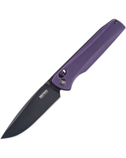 SRM Terrier black finish D2 steel blade Purple G10 handle Ambi lock