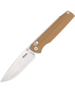 SRM Terrier Laminated 140Cr stainless steel blade tan micarta handle Ambi lock