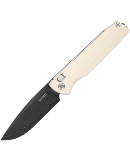 SRM Terrier Laminated 140Cr stainless steel blackwash blade white G10 handle Ambi lock