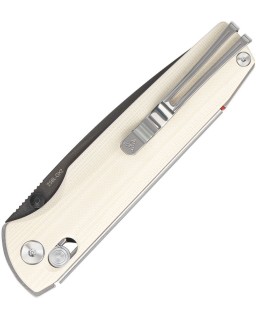 SRM Terrier Laminated 140Cr stainless steel blackwash blade white G10 handle Ambi lock