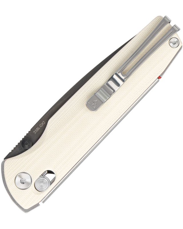 SRM Terrier Laminated 140Cr stainless steel blackwash blade white G10 handle Ambi lock