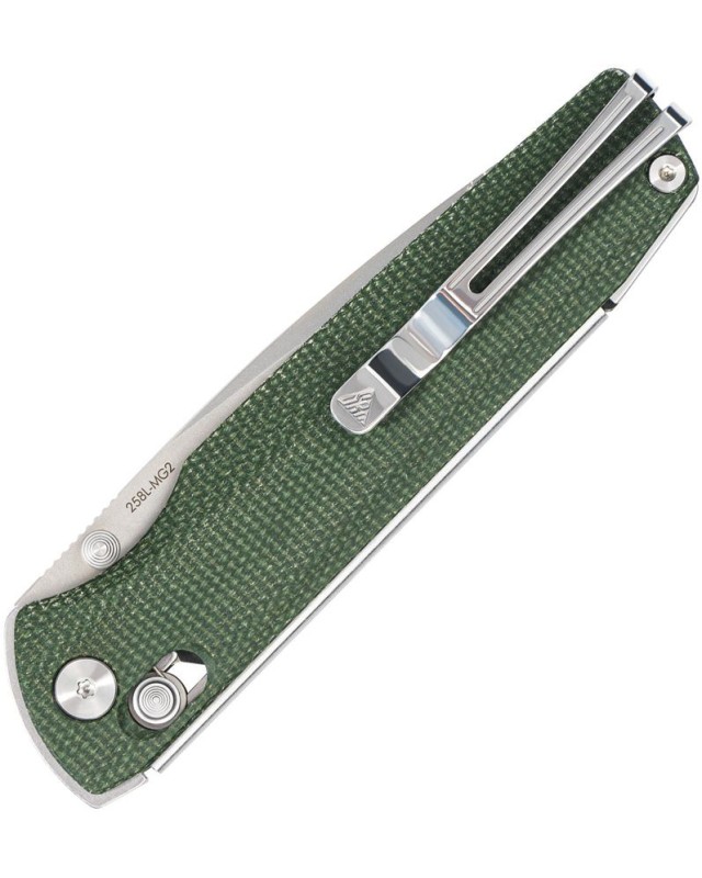 SRM Terrier Laminated 140Cr stainless steel blade green micarta handle Ambi lock