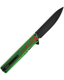 Oknife AION black DLC coated Nitro V steel blade zombie green aluminium handle
