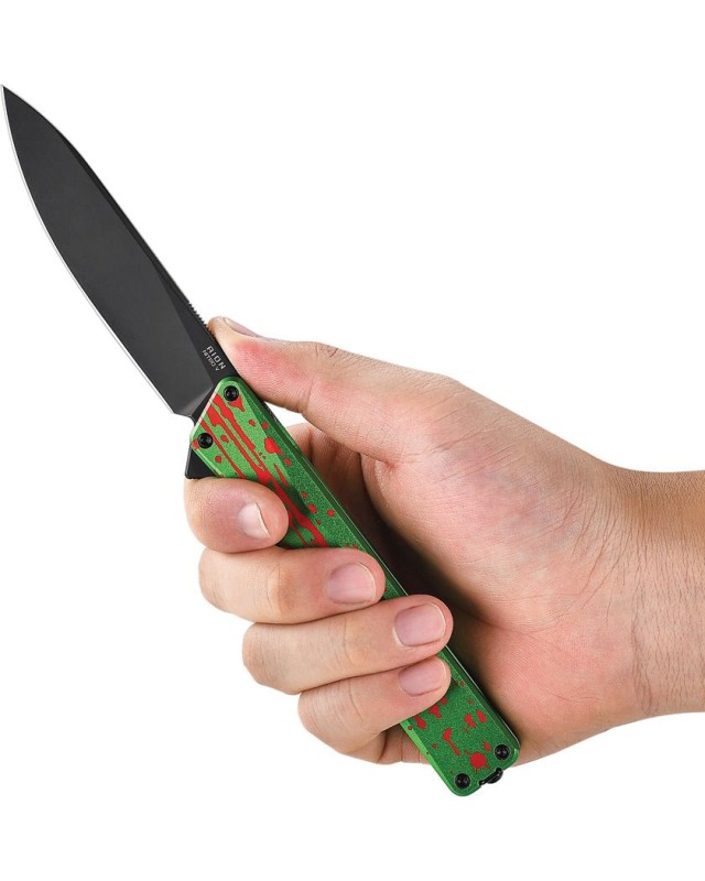 Oknife AION black DLC coated Nitro V steel blade zombie green aluminium handle