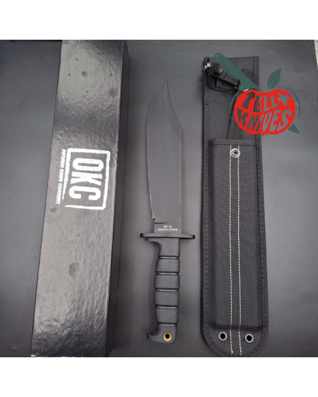 ONTARIO SP-10 Raider Bowie black epoxy 1095HC blade black Kraton handle