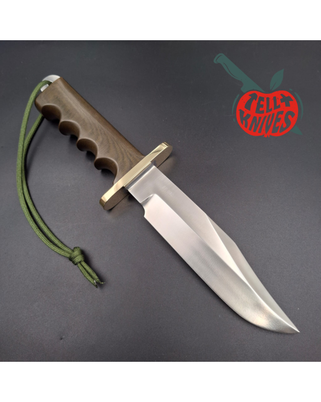 Randall Buxton Fighter Full Tang forged Stainless steel green micarta handle brown leather sheath