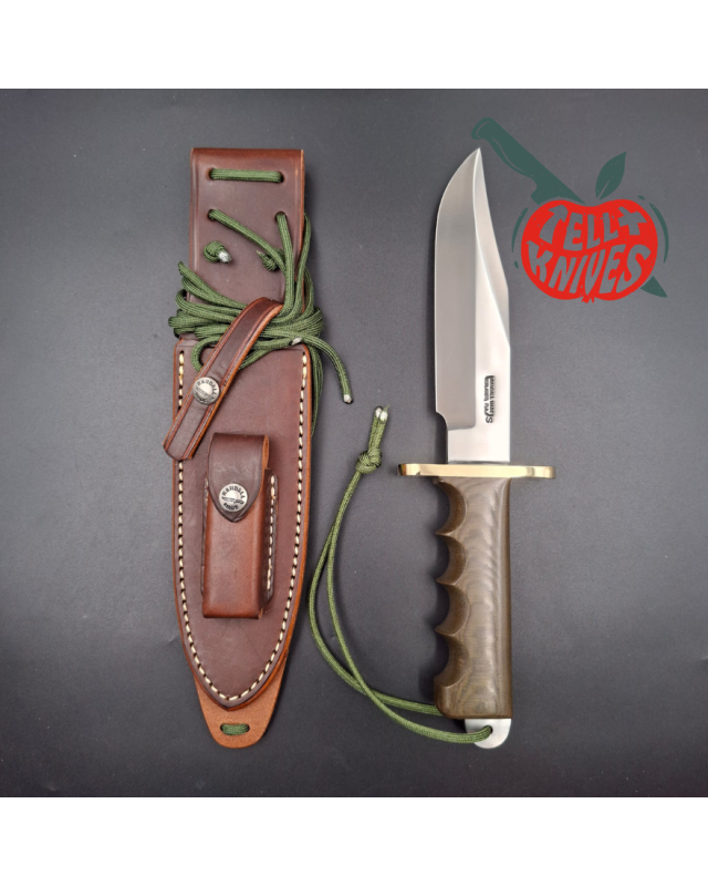 Randall Buxton Fighter Full Tang forged Stainless steel green micarta handle brown leather sheath