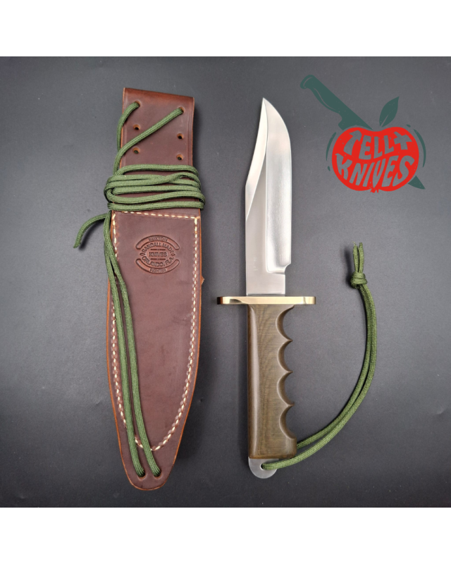 Randall Buxton Fighter Full Tang forged Stainless steel green micarta handle brown leather sheath
