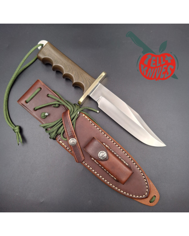 Randall Buxton Fighter Full Tang forged Stainless steel green micarta handle brown leather sheath