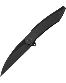 We Knife Fluxor Nested Linerlock Stonewash Bohler M390 Stainless Steel Blade Black Titanium Handle
