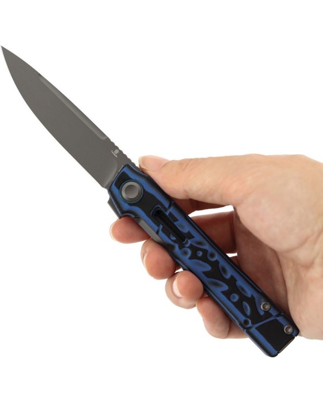 Tenable Kitpu gray TiNi coated Nitro V stainless steel blade black and blue G10 G-mascus handle linerlock