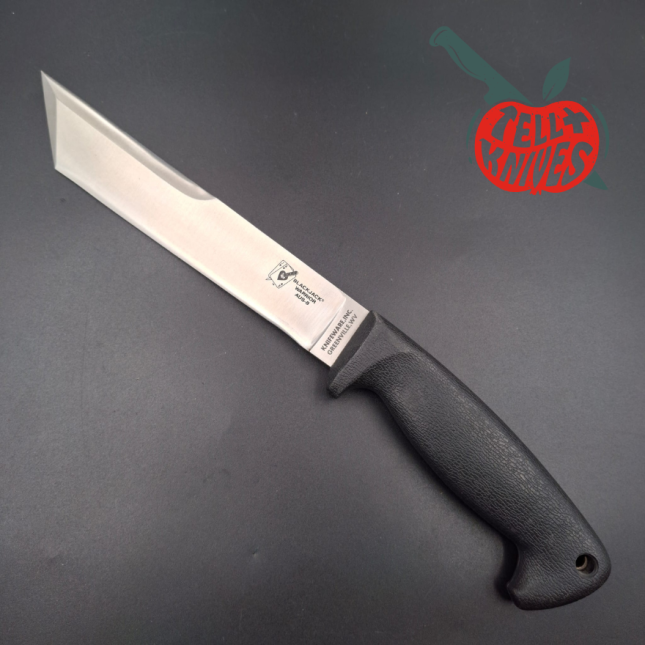 Blackjack SEKI Japan Warrior Tanto AUS8 stainless steel satin finish blade black Kraton handle black Kydex sheath