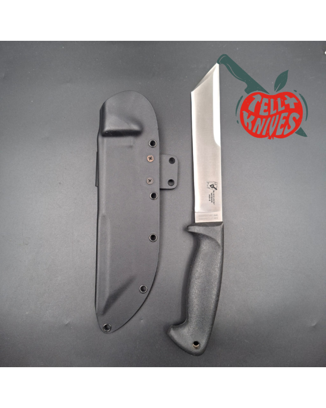 Blackjack SEKI Japan Warrior Tanto AUS8 stainless steel satin finish blade black Kraton handle black Kydex sheath