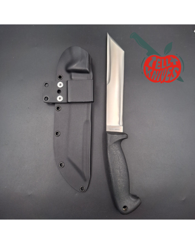 Blackjack SEKI Japan Warrior Tanto AUS8 stainless steel satin finish blade black Kraton handle black Kydex sheath