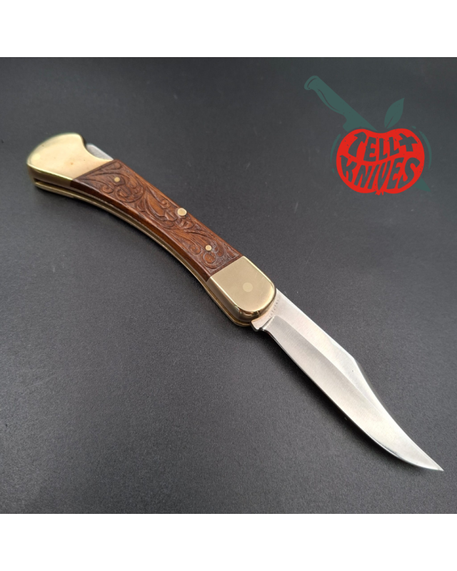 PUMA 1982 960 Puma Cub hunting folder stainless steel bowie blade brass bolsters engraved wood handle