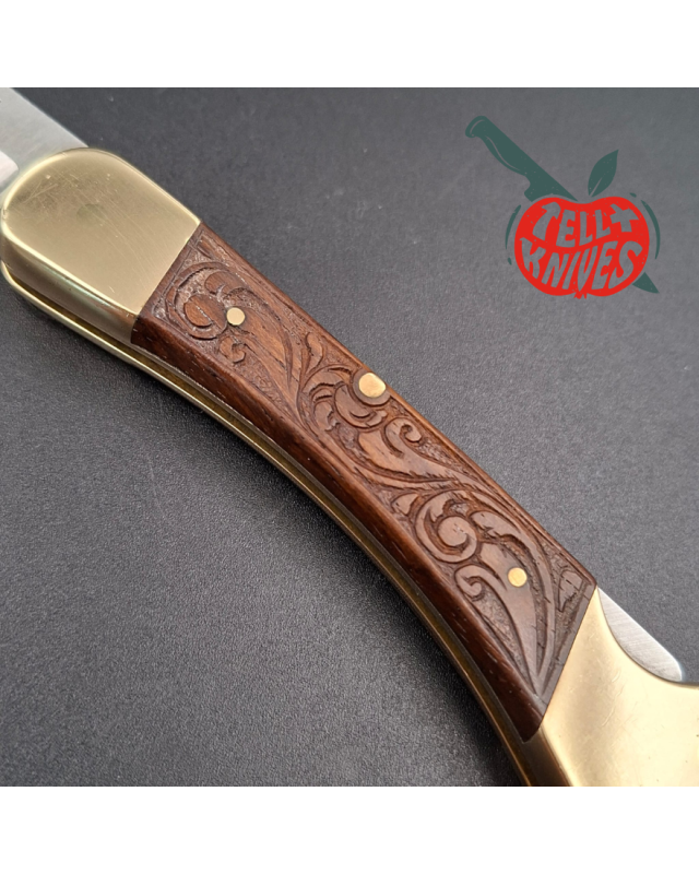 PUMA 1982 960 Puma Cub hunting folder stainless steel bowie blade brass bolsters engraved wood handle