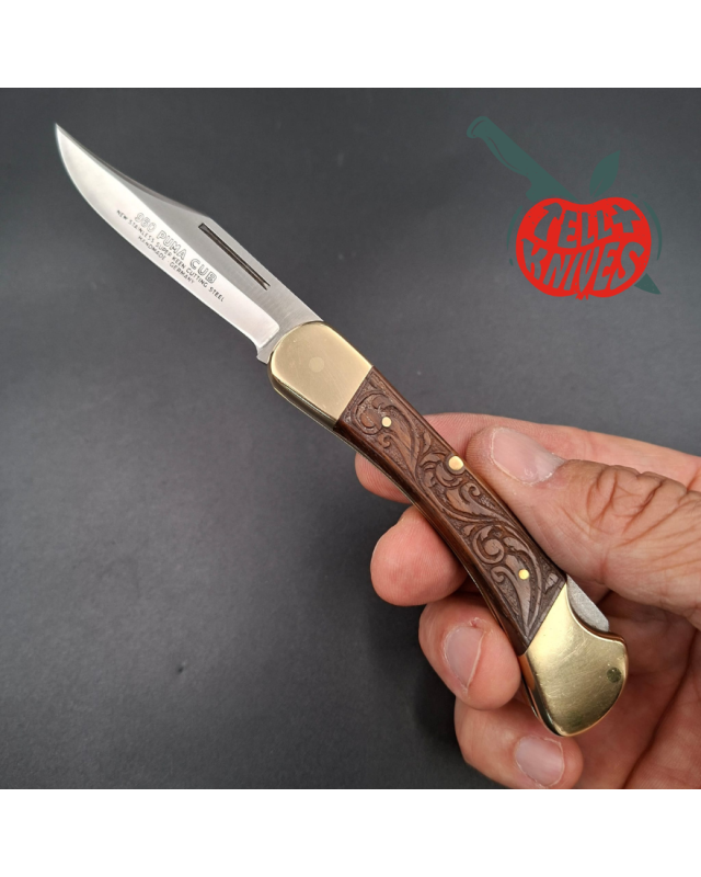 PUMA 1982 960 Puma Cub hunting folder stainless steel bowie blade brass bolsters engraved wood handle