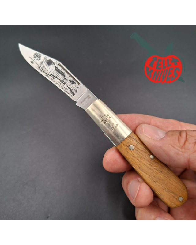 BÖKER Solingen 1869-1994 125th Anniversary Barlow engraved blade oak handle