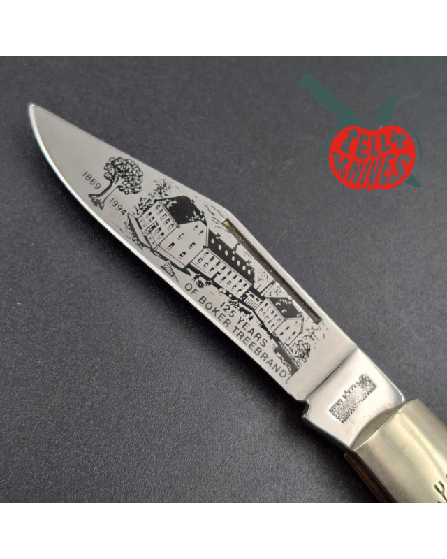 BÖKER Solingen 1869-1994 125th Anniversary Barlow engraved blade oak handle