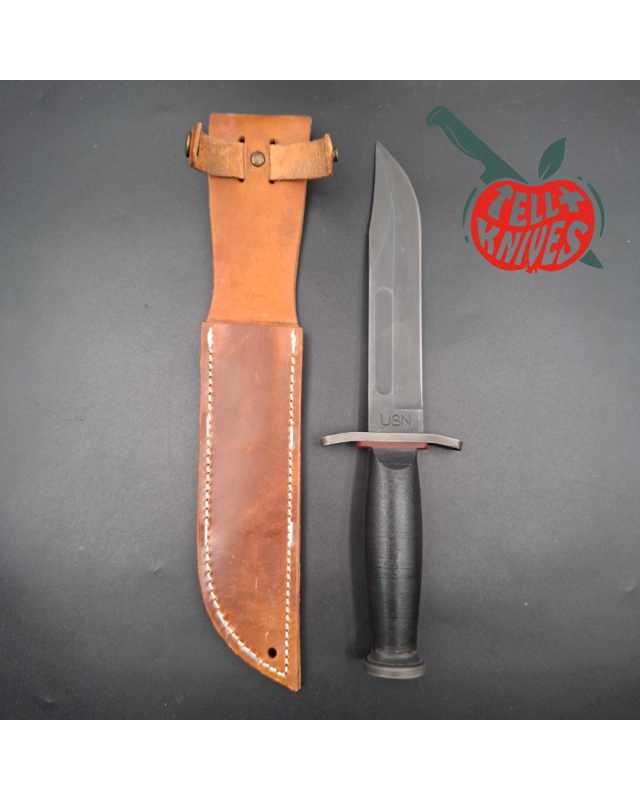 KA-BAR State & Union USN Gun Blued 1095HC steel blade red spacer black stacked Leather handle SU6425