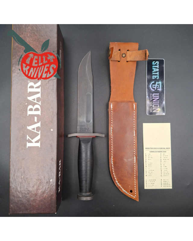 KA-BAR State & Union USN Gun Blued 1095HC steel blade red spacer black stacked Leather handle SU6425