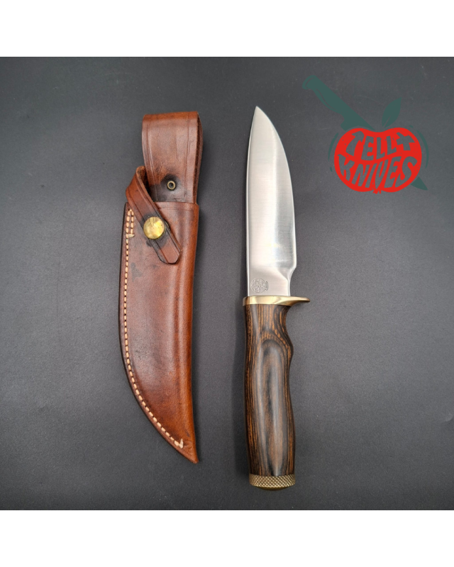 SMITH & WESSON 1976 Outdoorsman Survival Bowie 6020 stainless steel blade wood handle brown leather sheath