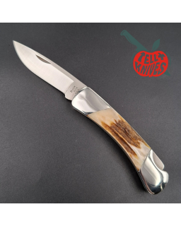BUCK Knives 1990 500 hunting knife 420HC stainless steel stag handle black leather sheath