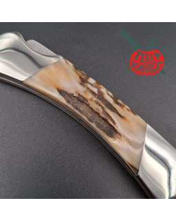 BUCK Knives 1990 500 hunting knife 420HC stainless steel stag handle black leather sheath