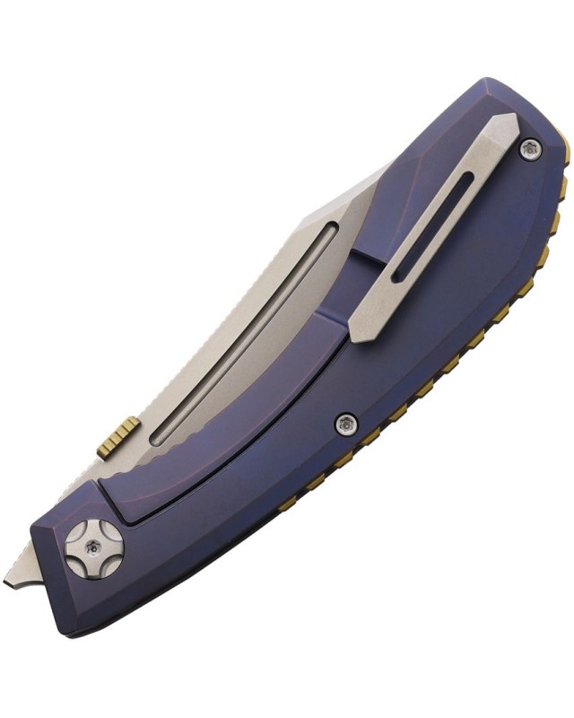 North Mountain Blade Redeemer M390 Reverse Tanto stainless steel satin finish Blade Purple Titanium handle