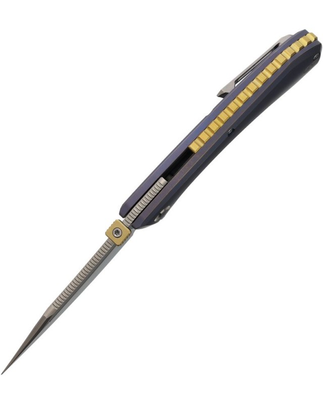 North Mountain Blade Redeemer M390 Reverse Tanto stainless steel satin finish Blade Purple Titanium handle
