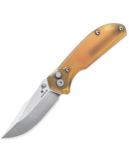 Petrified Fish Guppy N690 stainless steel satin finish amber Ultem handle