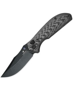 Petrified Fish Guppy N690 stainless steel blackwash finish blade black carbon fiber handle