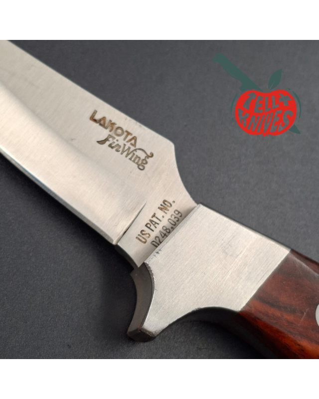 LAKOTA 273 FinWing hunting knife full tang AUS8A stainless steel satin finish blade mahogany wood handle brown leather s