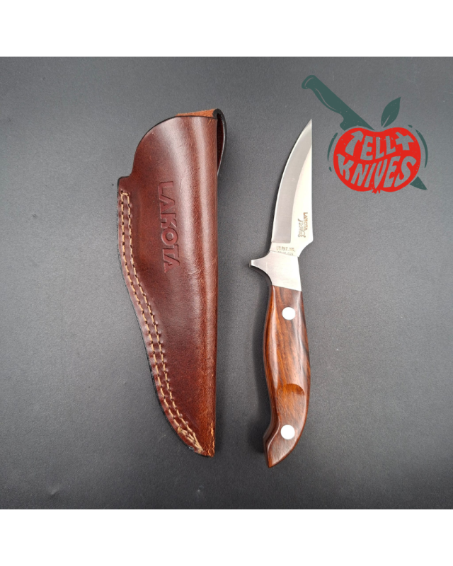 LAKOTA 273 FinWing hunting knife full tang AUS8A stainless steel satin finish blade mahogany wood handle brown leather s